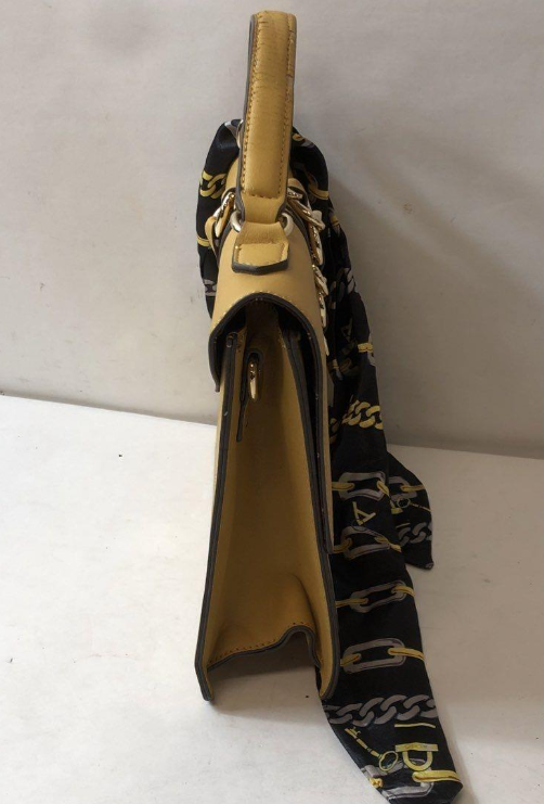 Aldo Yellow Shoulder Bag with Gold Chain Clasp and Scarf Accent Crossbody Satchel