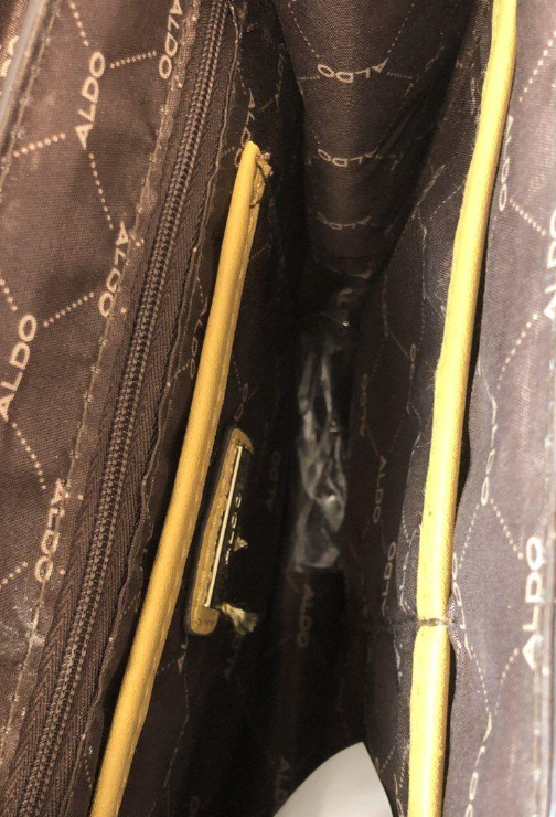 Aldo Yellow Shoulder Bag with Gold Chain Clasp and Scarf Accent Crossbody Satchel