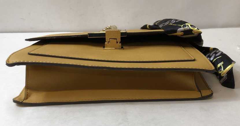 Aldo Yellow Shoulder Bag with Gold Chain Clasp and Scarf Accent Crossbody Satchel