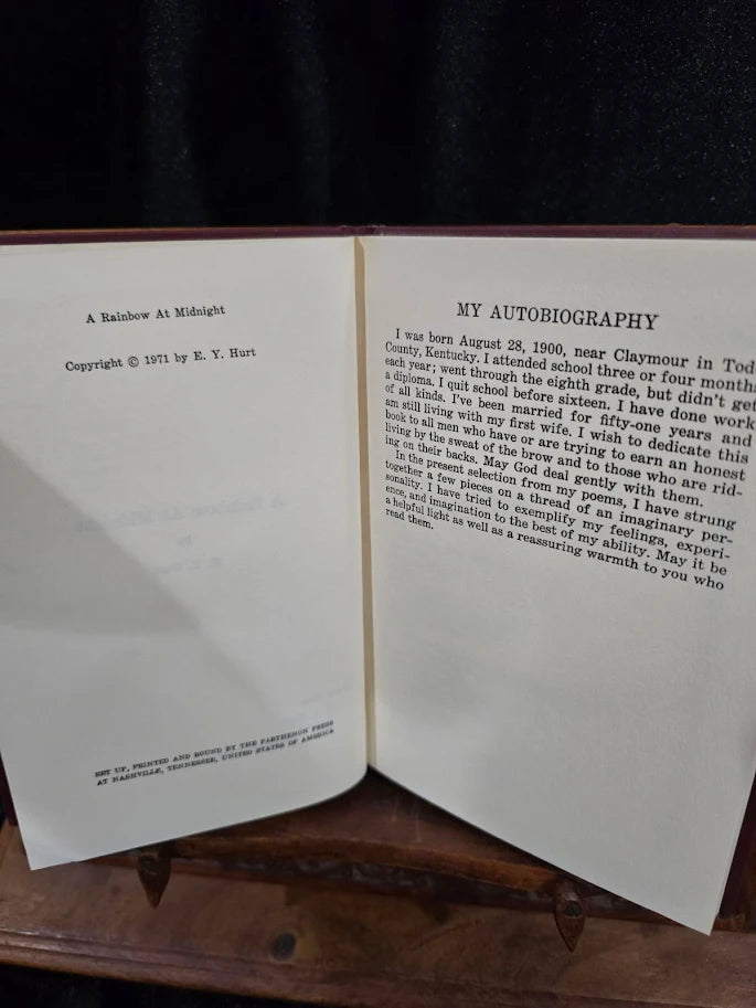 A Rainbow at Midnight by E. Y. Hurt 1971 Signed First Edition Hardcover Inscribed to Tom