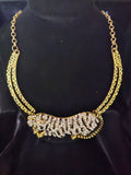 Vintage Amrita Singh Signed Tiger Necklace – Gold Tone Enamel & Rhinestone Couture Statement