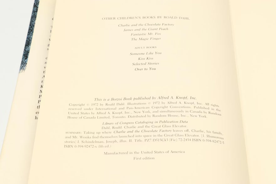 Charlie and the Great Glass Elevator 1972 First Edition First Printing Roald Dahl Knopf Hardcover Dust Jacket