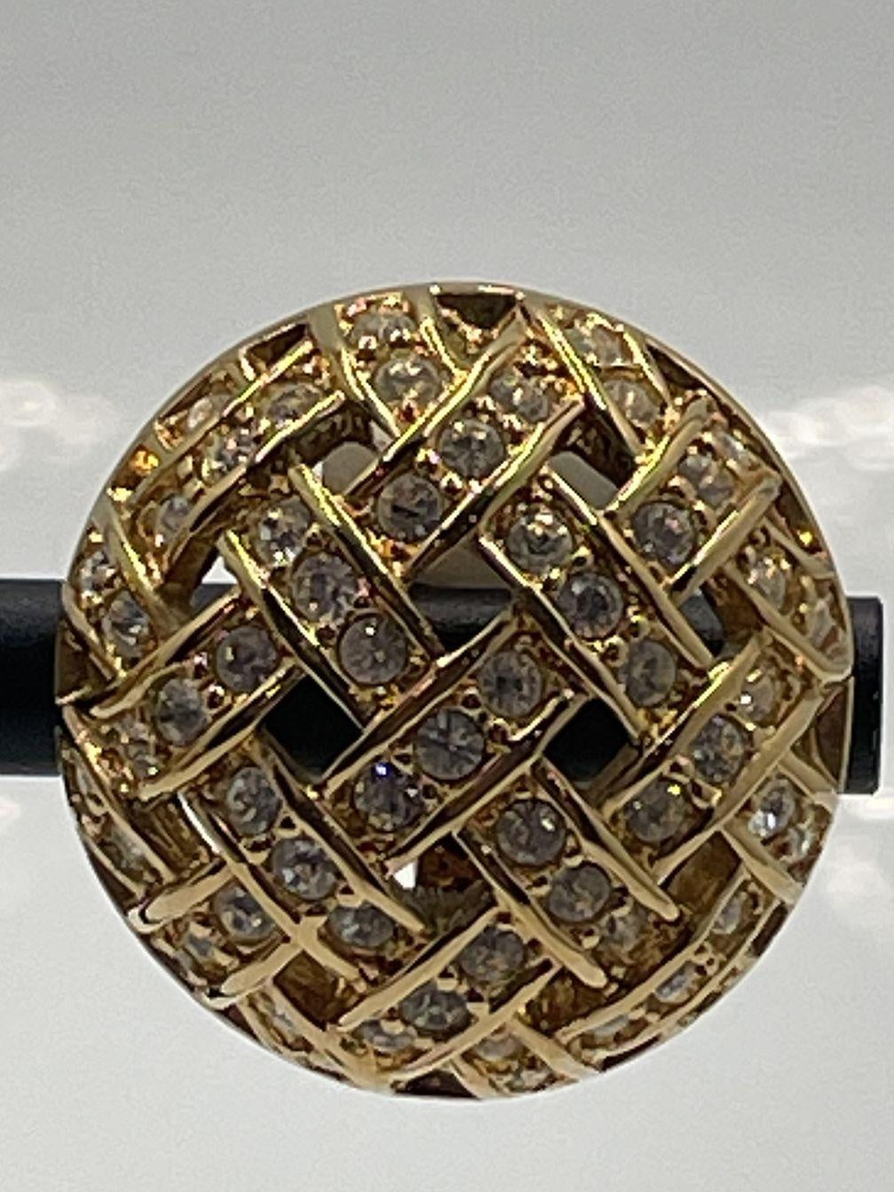 Vintage Swarovski Gold Tone Round Clip Earrings, Crystal Lattice Statement Earrings