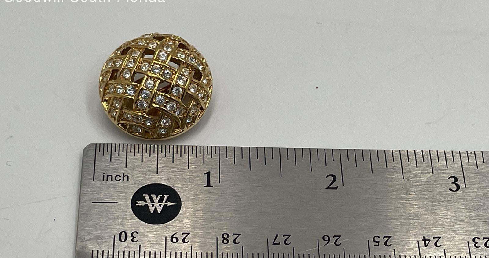 Vintage Swarovski Gold Tone Round Clip Earrings, Crystal Lattice Statement Earrings