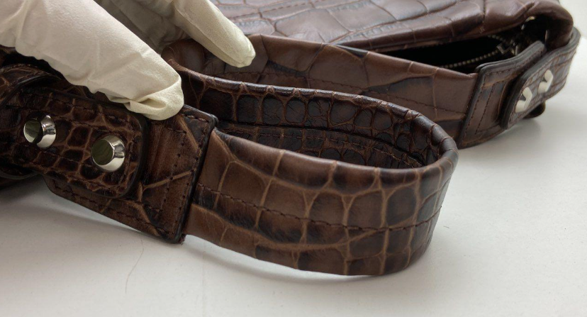 B. Makowsky Brown Croc Embossed Leather Shoulder Bag Slouchy Hobo Satin Lined