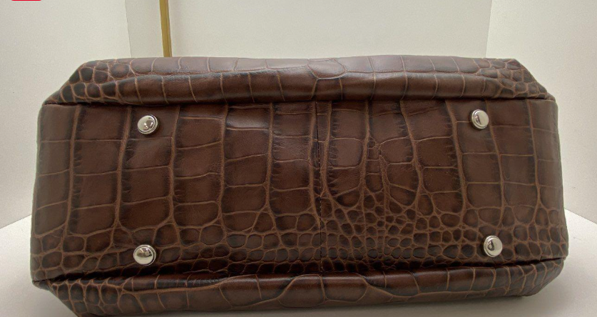 B. Makowsky Brown Croc Embossed Leather Shoulder Bag Slouchy Hobo Satin Lined