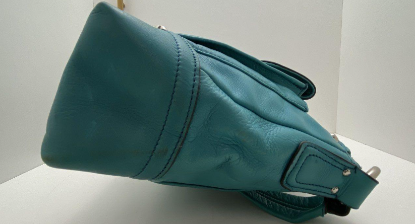 (SOLD) B. Makowsky Turquoise Leather Hobo Bag Plum Satin Interior Shoulder Bag Statement Color