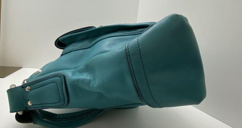 (SOLD) B. Makowsky Turquoise Leather Hobo Bag Plum Satin Interior Shoulder Bag Statement Color