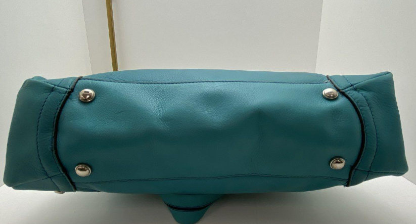 (SOLD) B. Makowsky Turquoise Leather Hobo Bag Plum Satin Interior Shoulder Bag Statement Color