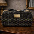 Badgley Mischka New York Black Tweed Plaid Crossbody Bag Gold Hardware Adjustable Strap Like New