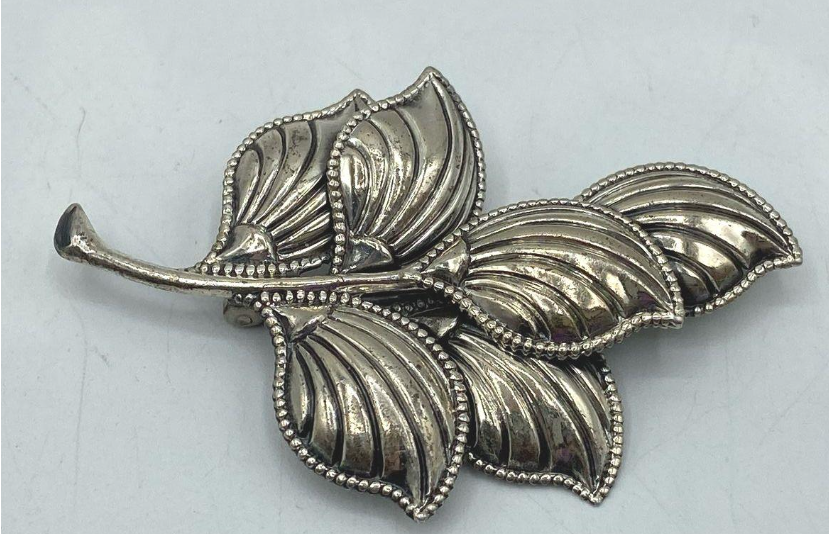 Beau Sterling Signed Sterling Silver Leaf Brooch | Mid-Century Botanical Pin
