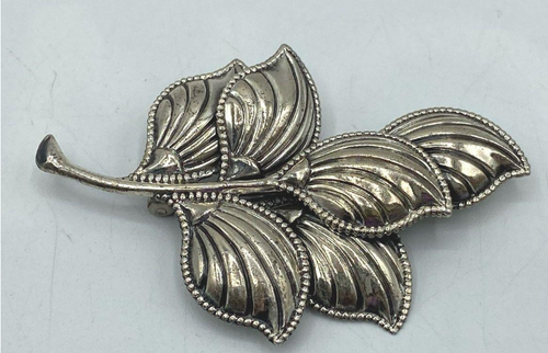 Beau Sterling Signed Sterling Silver Leaf Brooch | Mid-Century Botanical Pin