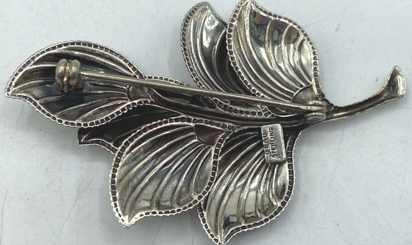 Beau Sterling Signed Sterling Silver Leaf Brooch | Mid-Century Botanical Pin