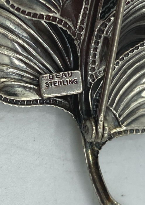 Beau Sterling Signed Sterling Silver Leaf Brooch | Mid-Century Botanical Pin