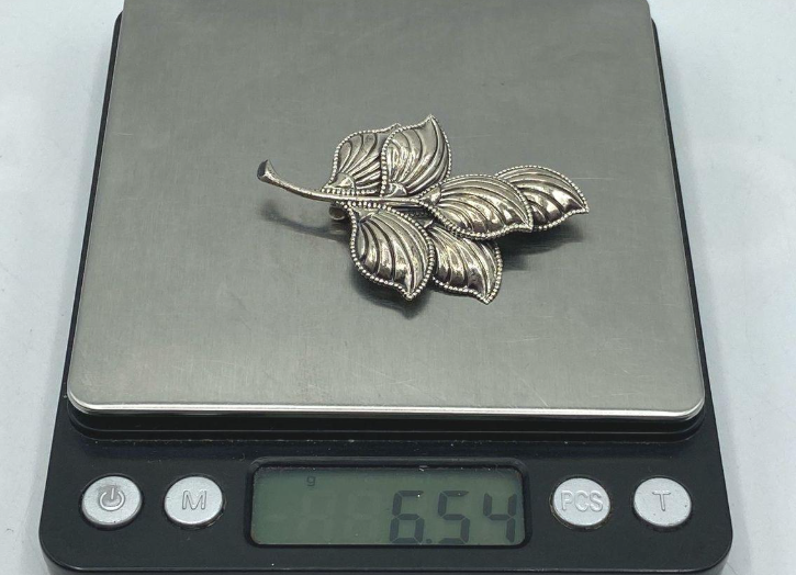 Beau Sterling Signed Sterling Silver Leaf Brooch | Mid-Century Botanical Pin