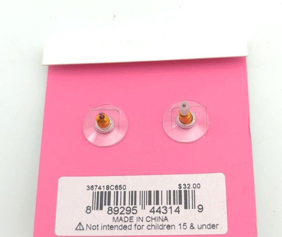 Betsey Johnson Pink Aurora Borealis Teddy Bear Stud Earrings | Crystal Gold Tone Novelty Jewelry