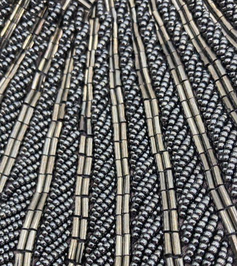 La Regale Vintage Black Beaded Evening Bag with Chain Strap Small Formal Purse