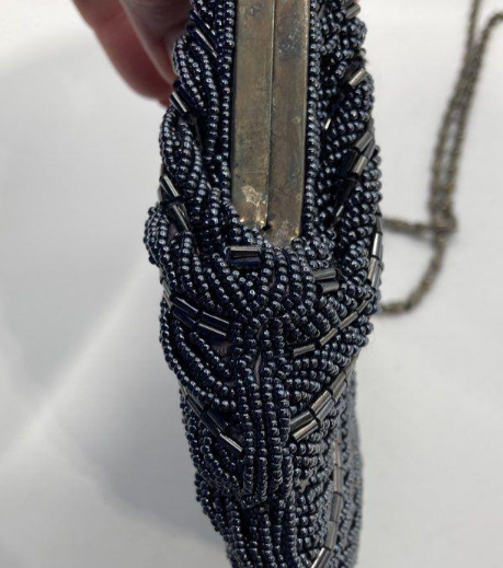 La Regale Vintage Black Beaded Evening Bag with Chain Strap Small Formal Purse