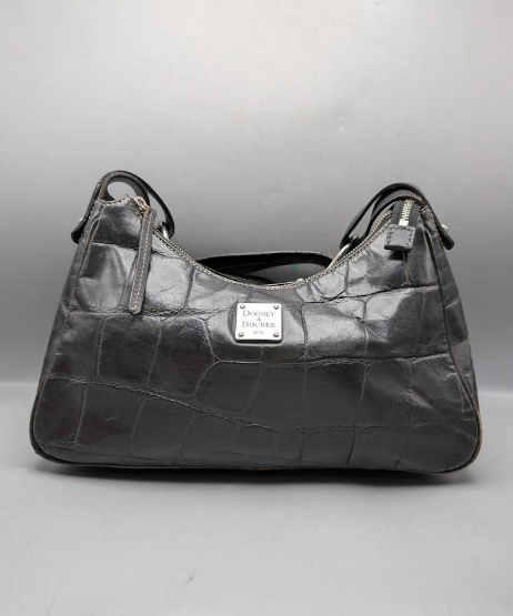 Vintage Dooney & Bourke Black Croc Embossed Leather Hobo Bag, Structured Designer Shoulder Purse, Classic Minimalist Handbag