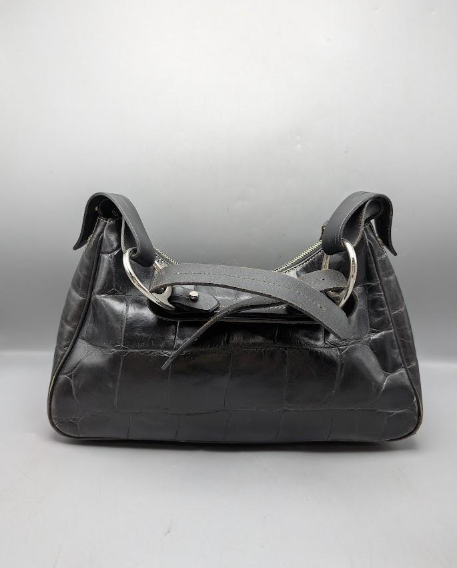 Vintage Dooney & Bourke Black Croc Embossed Leather Hobo Bag Structured Shoulder Purse