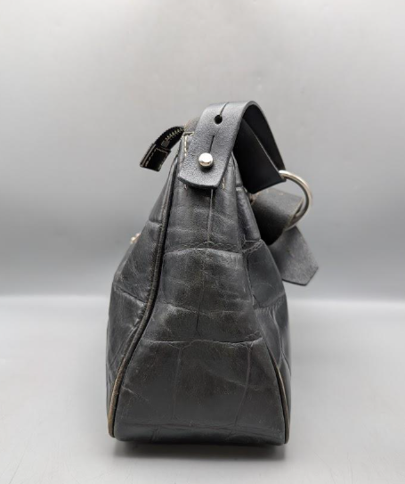 Vintage Dooney & Bourke Black Croc Embossed Leather Hobo Bag Structured Shoulder Purse