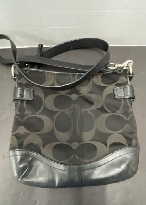 Coach Signature C Canvas Crossbody Bag | Black Leather Trim Chain Accent Shoulder Purse