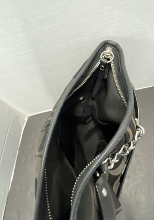 Coach Signature C Canvas Crossbody Bag | Black Leather Trim Chain Accent Shoulder Purse