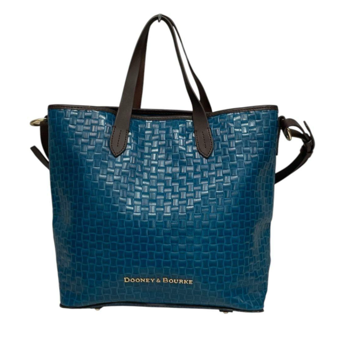 Dooney & Bourke Lilliana Teal Woven Leather Tote with Matching Wristlet, Gold Hardware Set