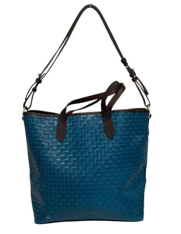 Dooney & Bourke Lilliana Teal Woven Leather Tote with Matching Wristlet, Gold Hardware Set