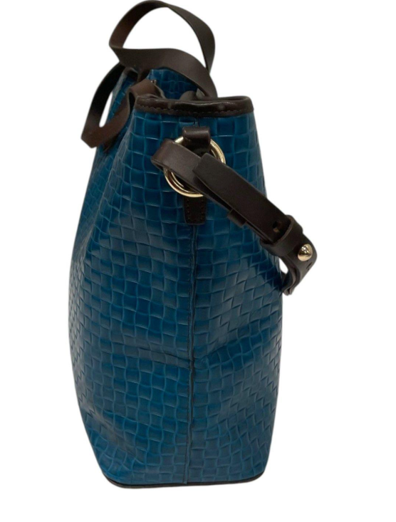 Dooney & Bourke Lilliana Teal Woven Leather Tote with Matching Wristlet, Gold Hardware Set
