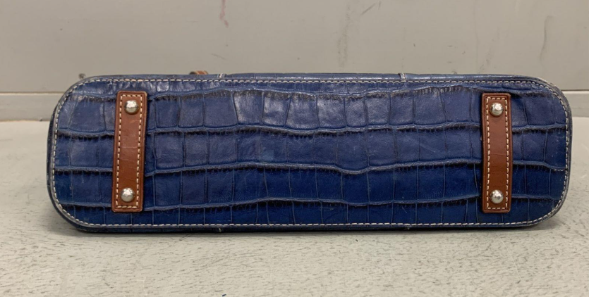 Dooney & Bourke Blue Croc Embossed Leather Tote Bag | Red Lined Designer Shoulder Carryall