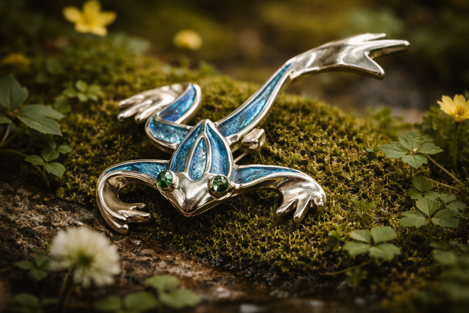 Blue Enamel Frog Brooch with Crystal Eyes Silver-Tone Whimsical Figural Pin