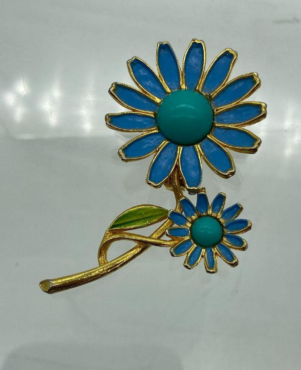 Vintage Weiss Blue Daisy Brooch Enamel Flower Pin Signed