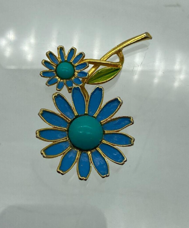 Vintage Weiss Blue Daisy Brooch Enamel Flower Pin Signed
