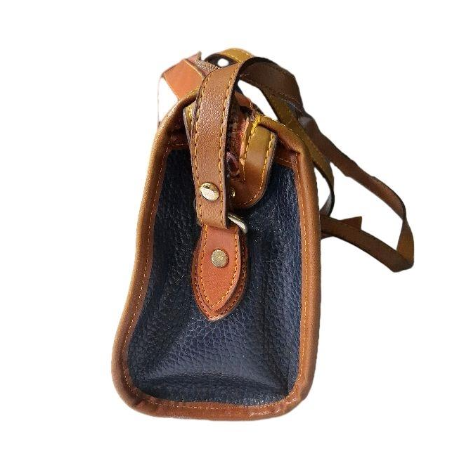 Dooney & Bourke AWL Navy Blue Pebble Leather Crossbody Bag with British Tan Trim | Vintage All Weather Leather