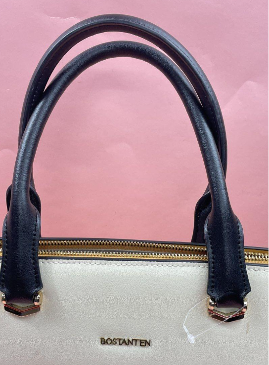 Bostanten Mizuki Classic Briefcase Tote Bag White With Navy Handles Zip Top