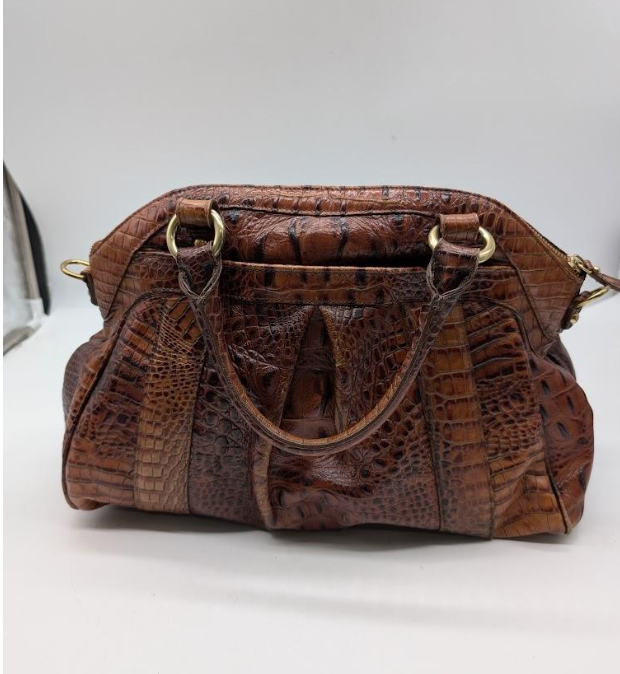 Authentic Brahmin Louise Satchel Retired Brown Crocodile Embossed Leather Top Handle Handbag with Dust Bag