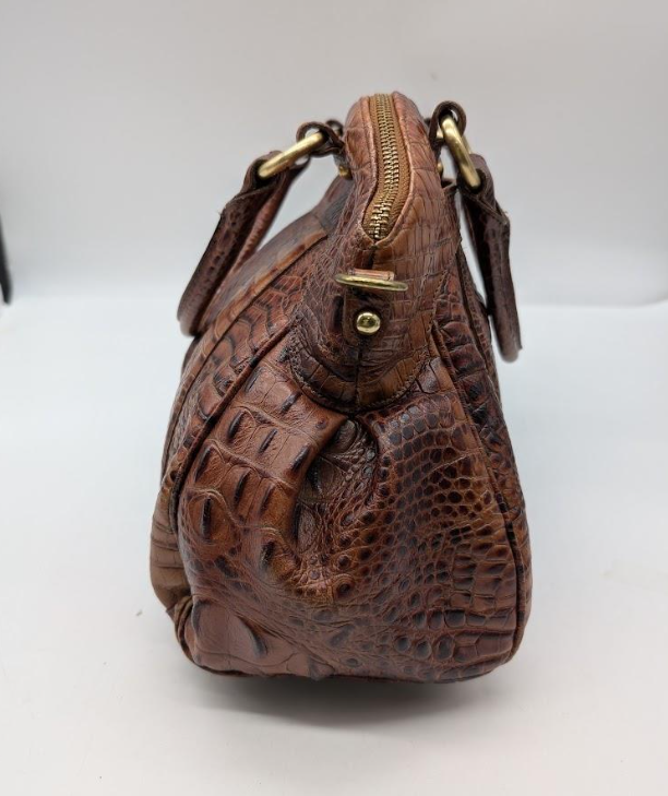 Authentic Brahmin Louise Satchel Retired Brown Crocodile Embossed Leather Top Handle Handbag with Dust Bag