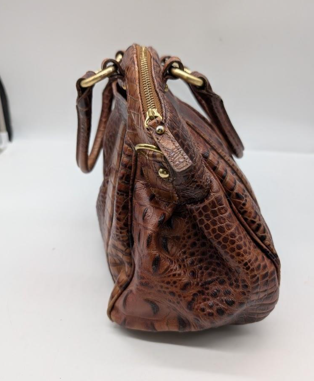 Authentic Brahmin Louise Satchel | Retired Brown Crocodile Embossed Leather Top Handle Crossbody Handbag with Dust Bag