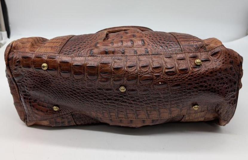 Authentic Brahmin Louise Satchel | Retired Brown Crocodile Embossed Leather Top Handle Crossbody Handbag with Dust Bag