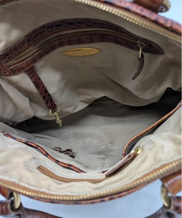 Authentic Brahmin Louise Satchel Retired Brown Crocodile Embossed Leather Top Handle Handbag with Dust Bag