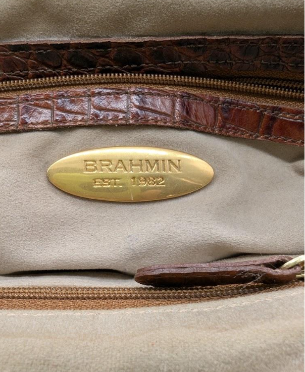 Authentic Brahmin Louise Satchel | Retired Brown Crocodile Embossed Leather Top Handle Crossbody Handbag with Dust Bag