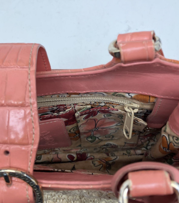 Brighton Straw and Coral Leather Satchel Bag Woven Raffia Shoulder Handbag Resort Purse