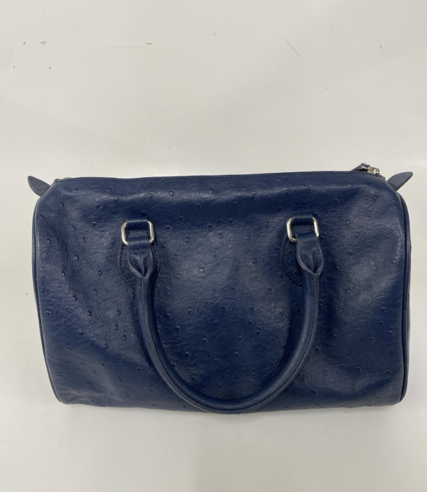 Brooks Brothers Blue Barrel Satchel Handbag Ostrich Texture Finish Top Zip