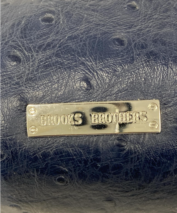 Brooks Brothers Blue Barrel Satchel Handbag Ostrich Texture Finish Top Zip