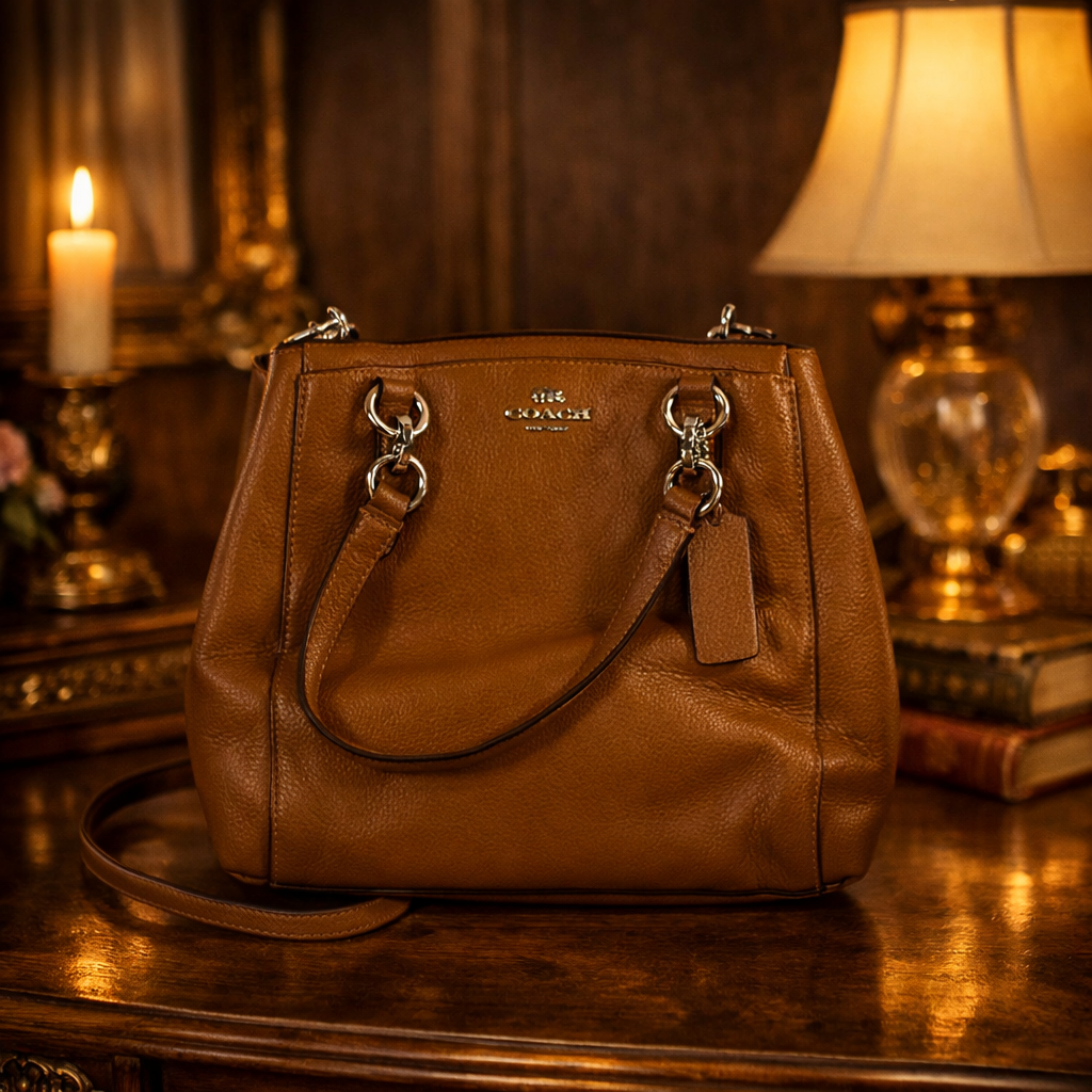 Coach Christie Carryall Brown Pebbled Leather Satchel | Authentic Leather Crossbody Shoulder Bag