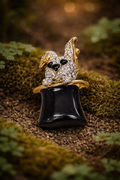 Vintage Gold Tone Rhinestone Bunny in Top Hat Brooch | Rabbit Magician Pin