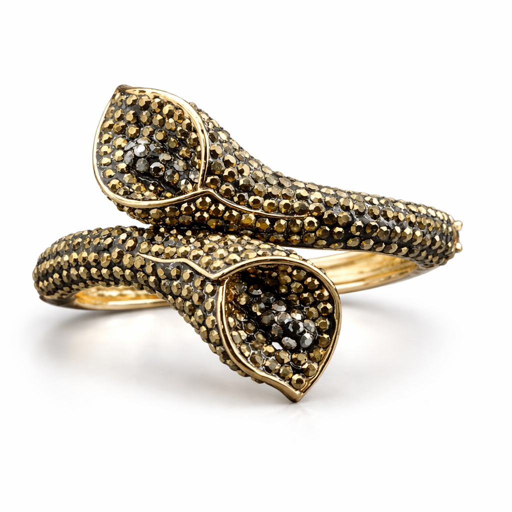Butler and Wilson Crystal Lily Bracelet – Gold Tone Statement Cuff Bracelet