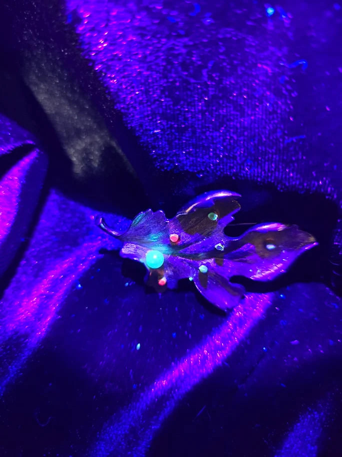 Capri Gold Tone Leaf Brooch with Multicolor Gemstones and Faux Pearl Accent