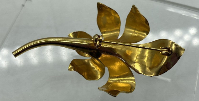 Cerrito Lily Brooch Pink Enamel Gold-Tone Rhinestone Vintage Flower Pin